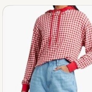 Alice + Olivia Nikki Funnel Neck Hoodie Red White Size L